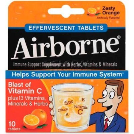 RECKITT BENCKISER Airborne Immune Support Effervescent Tablet, Orange, 10/Pack 47865-30004